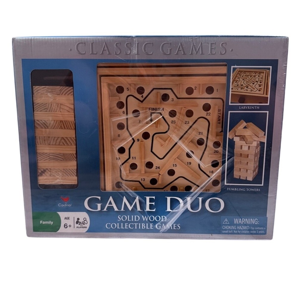 Cardinal Game Duo Solid Wood Labyrinth and Tumbling Towers Set 63986 New Sealed